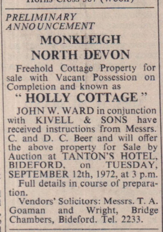 Aug 1972 Monkleigh Holly Cottage