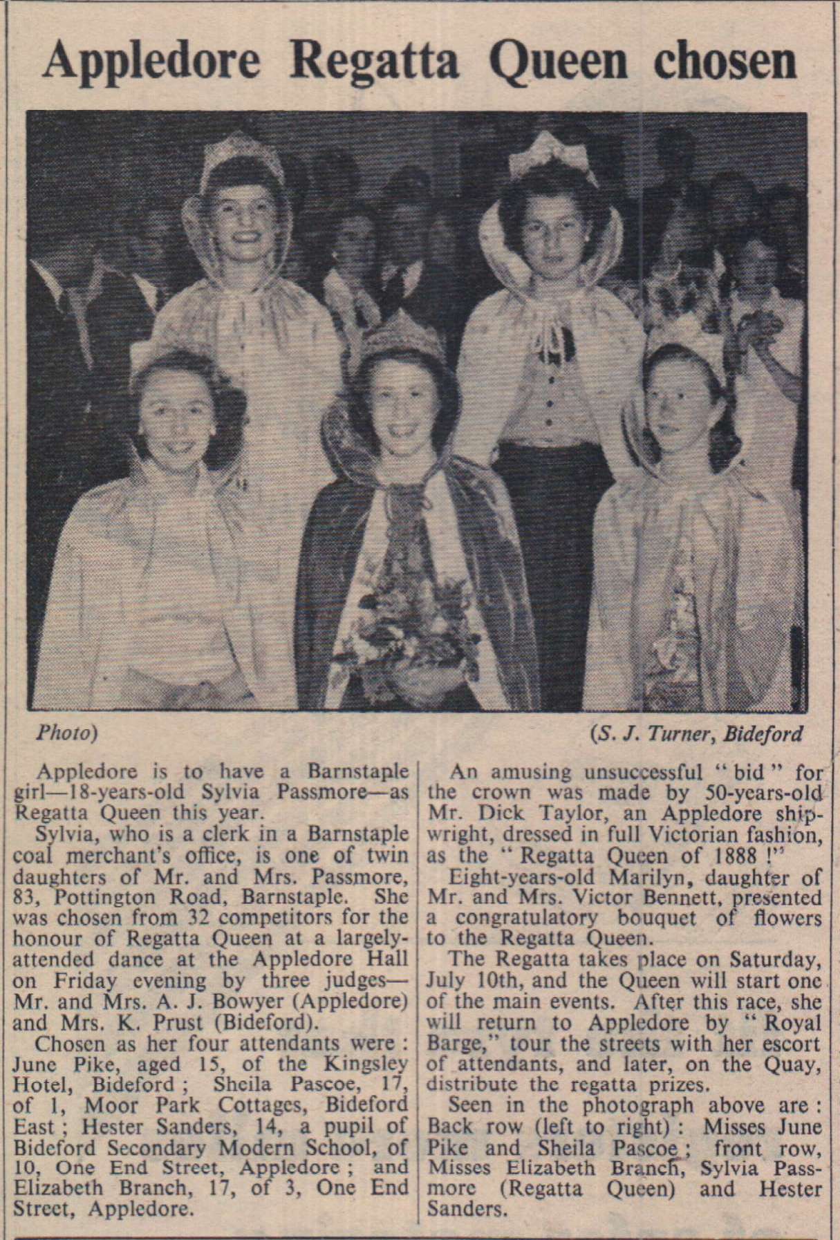 11.6.1954 Appledore Regatta Queen
