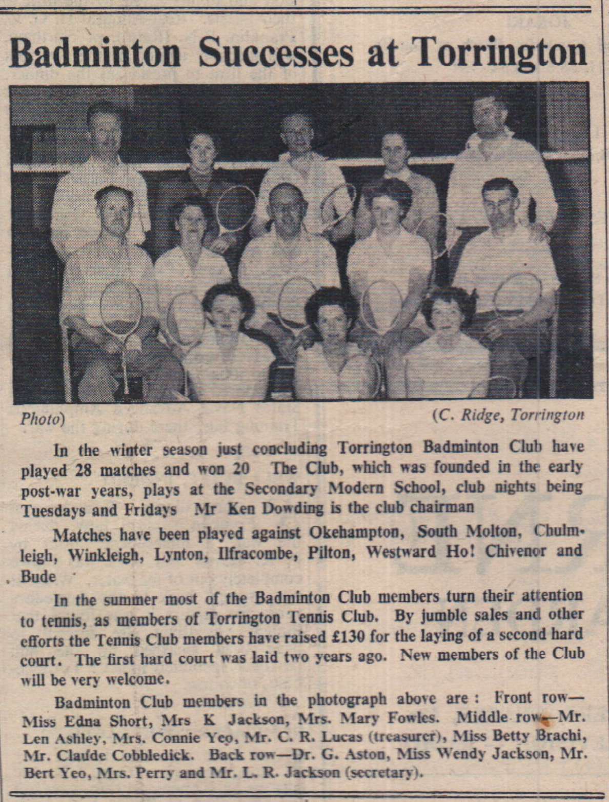 15.4.1954   Torrington badminton